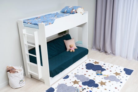 Двухъярусная кровать с диван-кроватью синий / белый