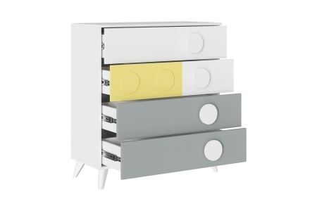 Комод Кубо белый гладкий / грин грей софт / солнечно-желтый