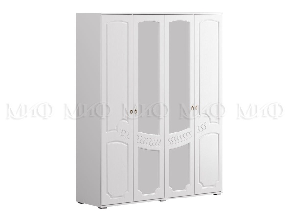 Шкаф 4-х Створчатый Королева New Белый МДФ (Ш-1600 мм x В-2116 мм x Г-540 мм)